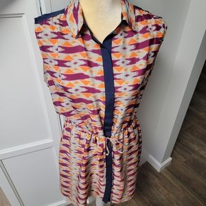 Bar III Womens Size Large Short Casual Dress L Drawstring Waist Blue Purple Gray